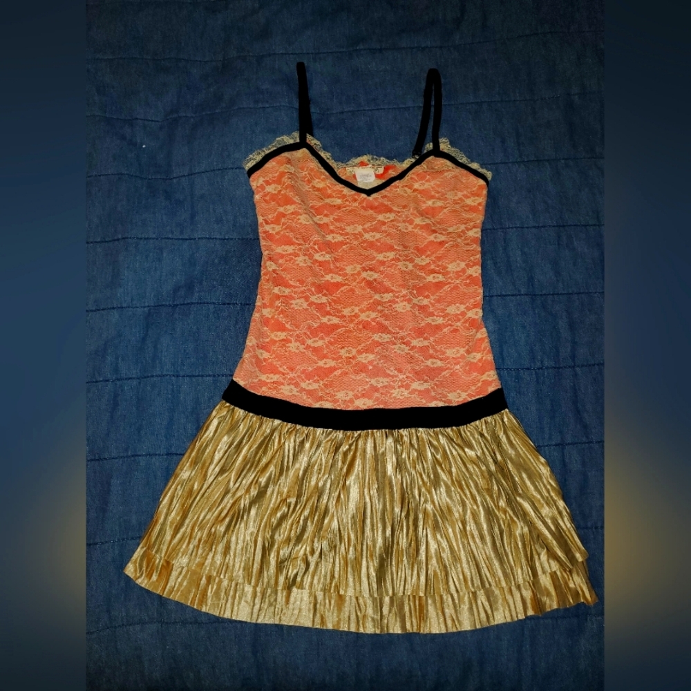 One Clothing Dress in Coral and Gold
